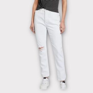 FRAME Denim Le beau Straight Slim Hi-Waisted Boyfriend Jeans White Neutr…
